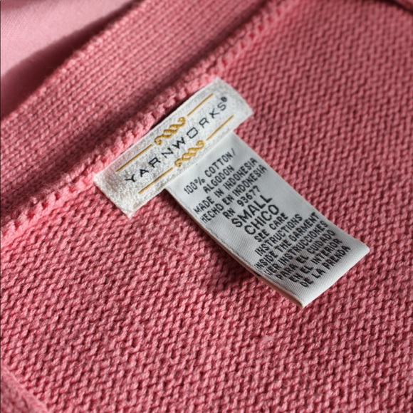 VTG 90s/y2k Mauve 100% Cotton Deep V-Neck Chunky Knit Fisherman Cardigan - Small - Picture 6 of 9